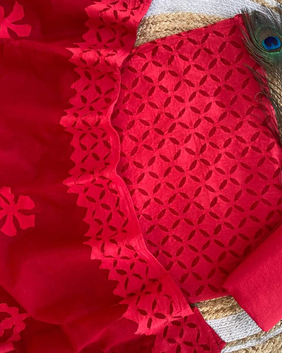 Applique Work Dress Meterial Cotton with Organdy Cotton fabric Best Quality Soft fabric