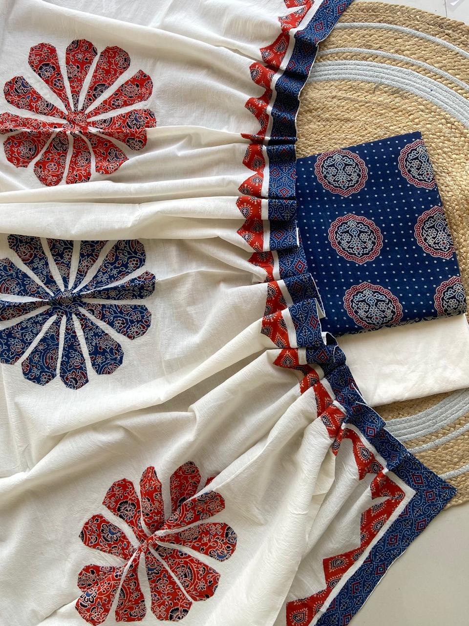 Ajarakh print Suit pcs with patch work and patch work dupatta*
