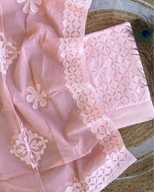 Applique Work Dress Meterial Cotton with Organdy Cotton fabric Best Quality Soft fabric