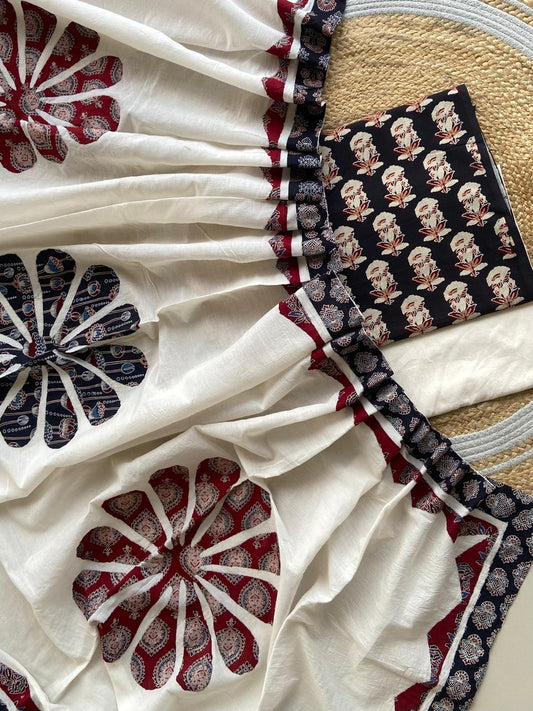 Ajarakh  print Suit pcs with patch work and patch work dupatta*