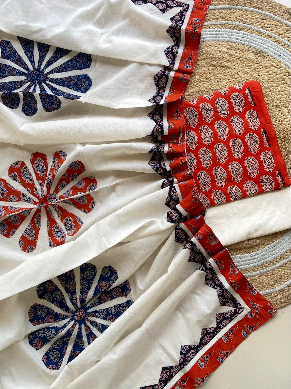 Ajarakh  print Suit pcs with patch work and patch work dupatta*