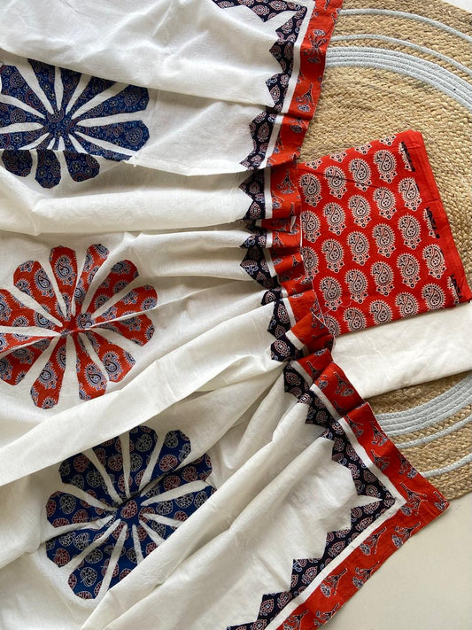 Ajarakh  print Suit pcs with patch work and patch work dupatta*