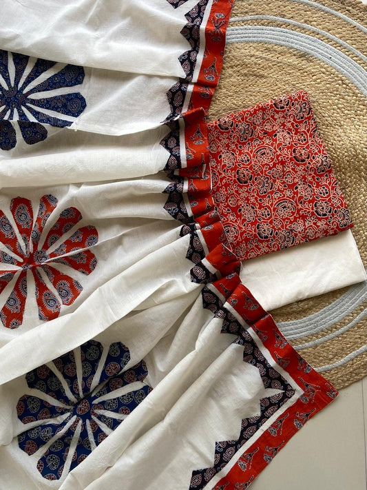 Ajarakh  print Suit pcs with patch work and patch work dupatta*