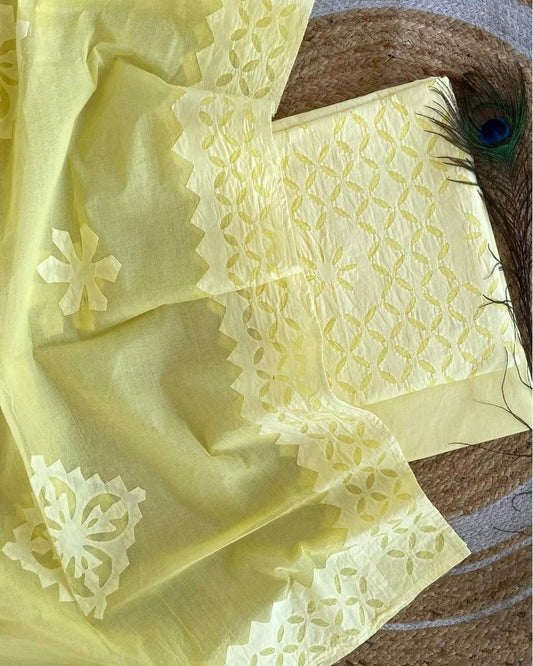 Applique Work Dress Meterial Cotton with Organdy Cotton fabric Best Quality Soft fabric