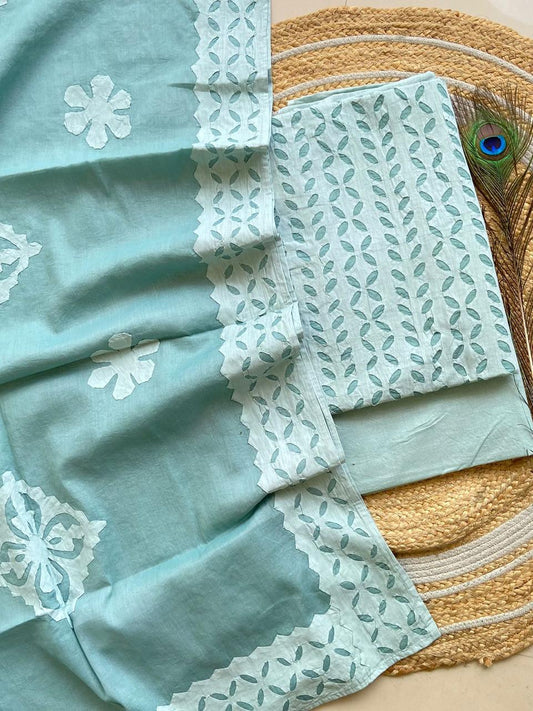 Applique Work Dress Meterial Cotton with Organdy Cotton fabric Best Quality Soft fabric