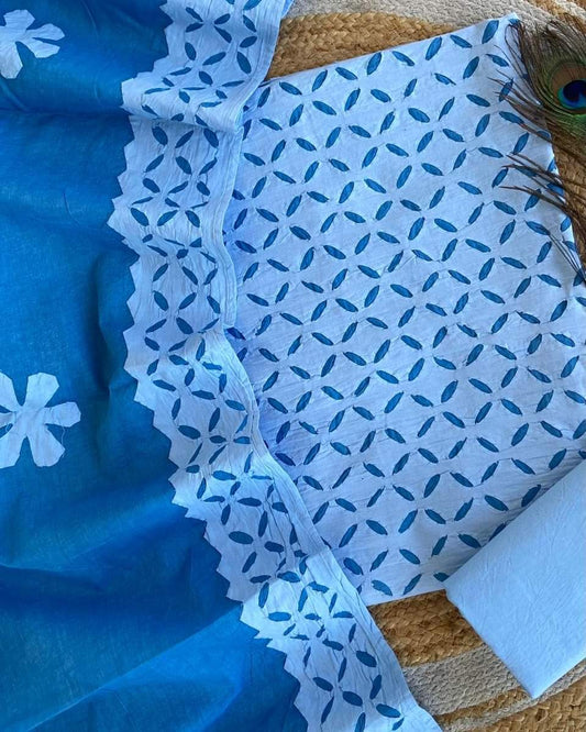Applique Work Dress Meterial Cotton with Organdy Cotton fabric Best Quality Soft fabric