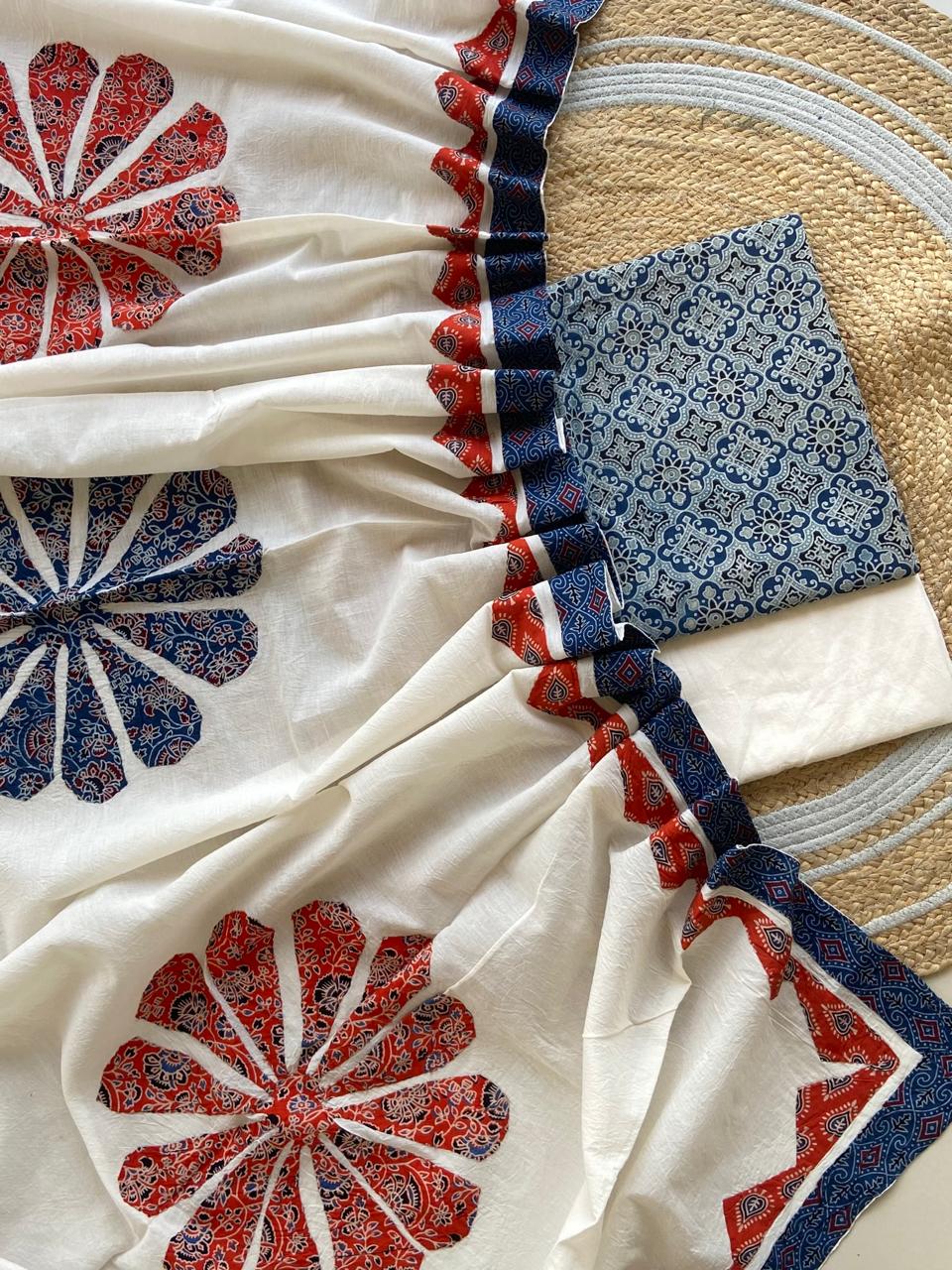 Ajarakh  print Suit pcs with patch work and patch work dupatta*