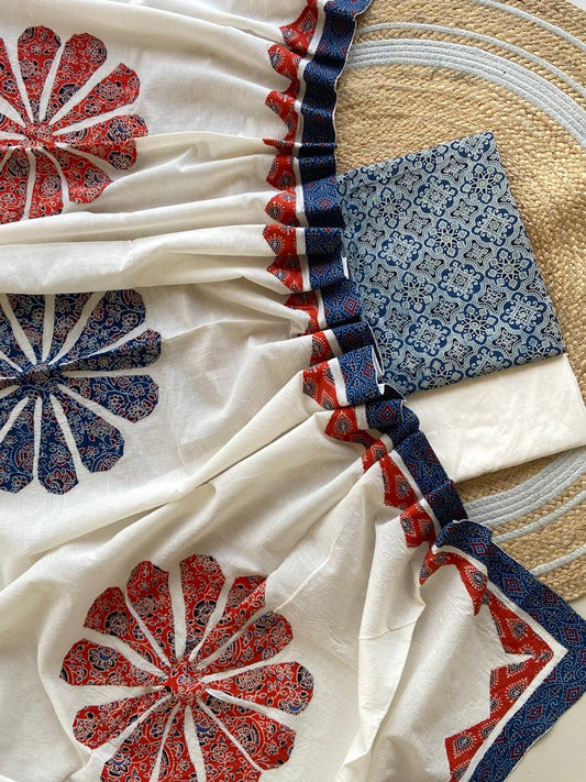 Ajarakh  print Suit pcs with patch work and patch work dupatta*