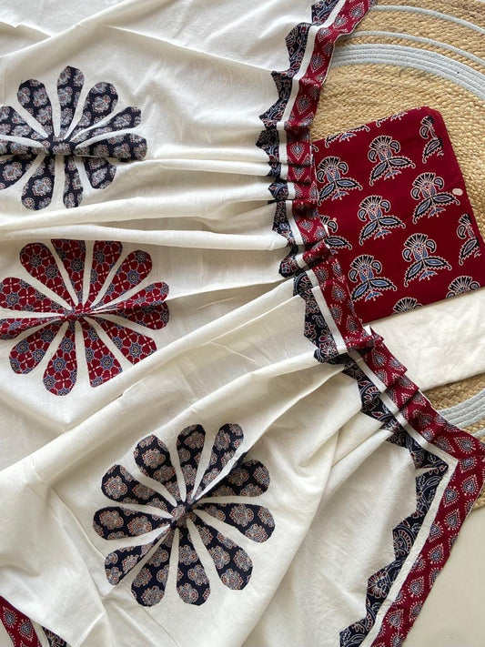 Ajarakh  print Suit pcs with patch work and patch work dupatta*