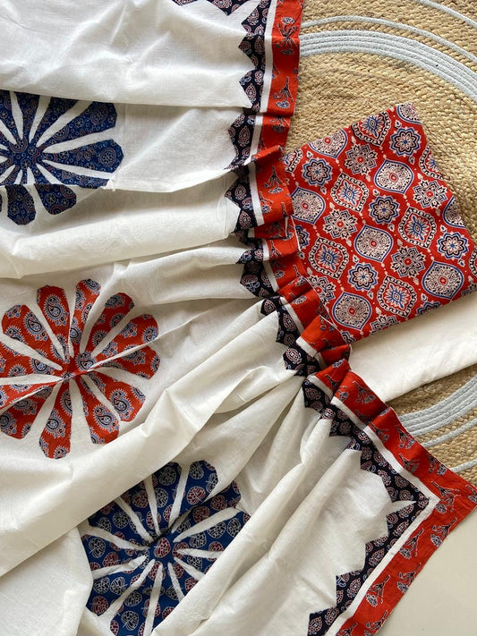 Ajarakh  print Suit pcs with patch work and patch work dupatta*