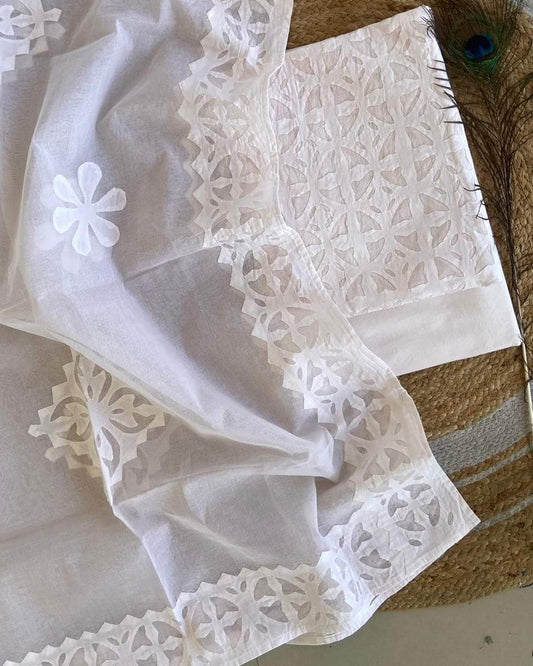 Applique Work Dress Meterial Cotton with Organdy Cotton fabric Best Quality Soft fabric