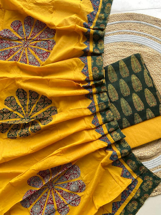 Ajarakh  print Suit pcs with patch work and patch work dupatta*