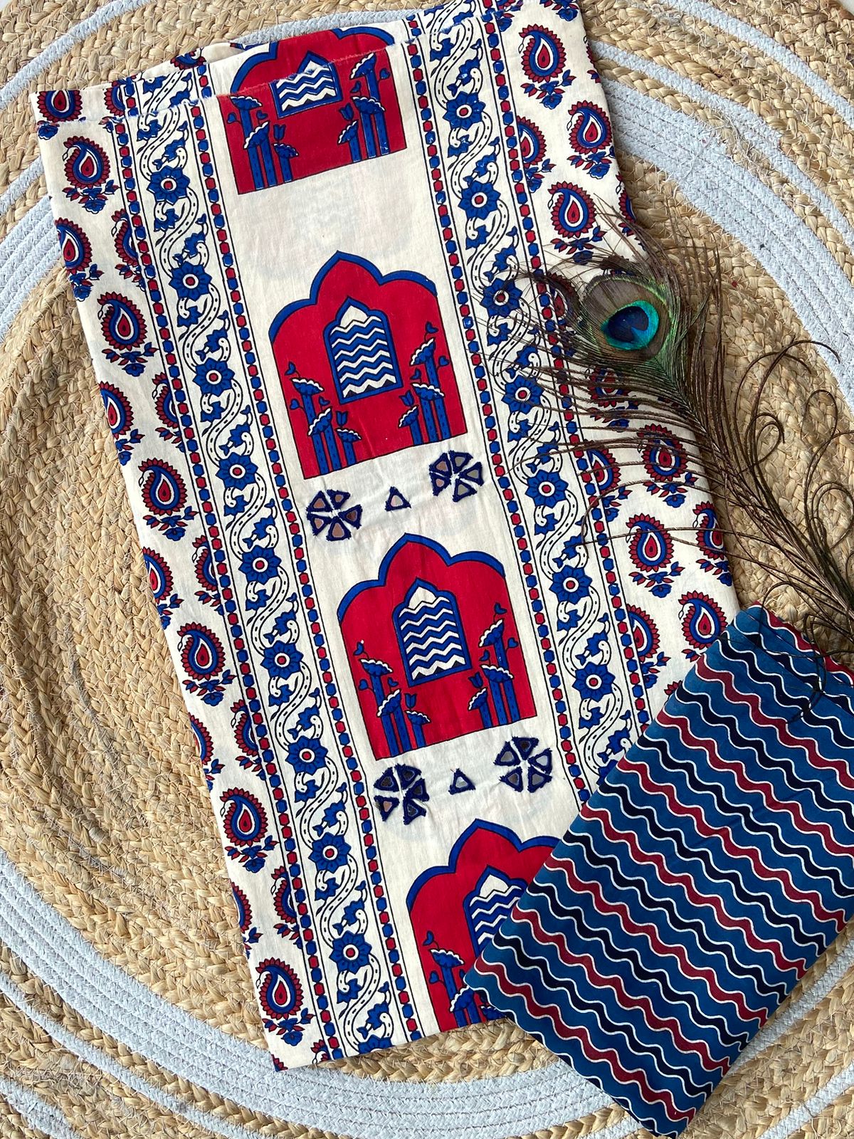 Introducing Ajrakh panel print top and printed bottom combos

With full *panel mirror work*

Exclusive Handwork 

Ajrakh print top and bottom